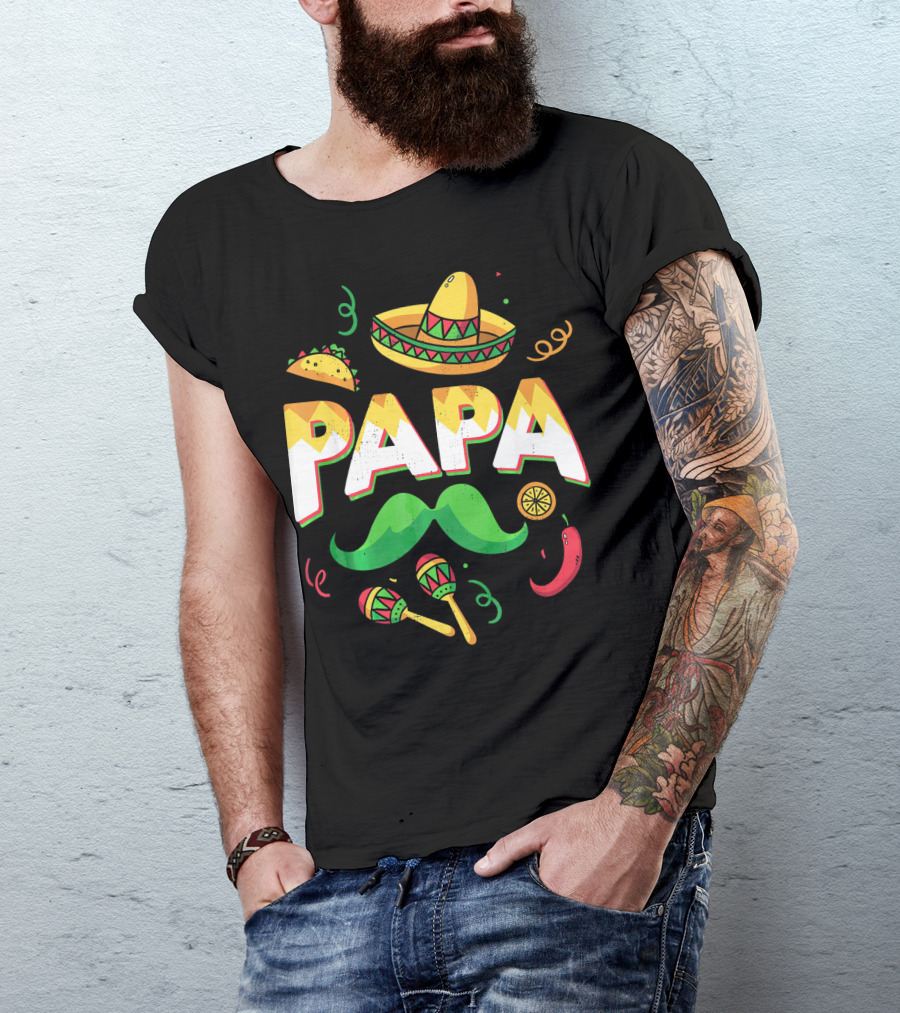 Cinco De Mayo Papa Sombrero Maracas Taco Lime Mustache Chili T-Shirt