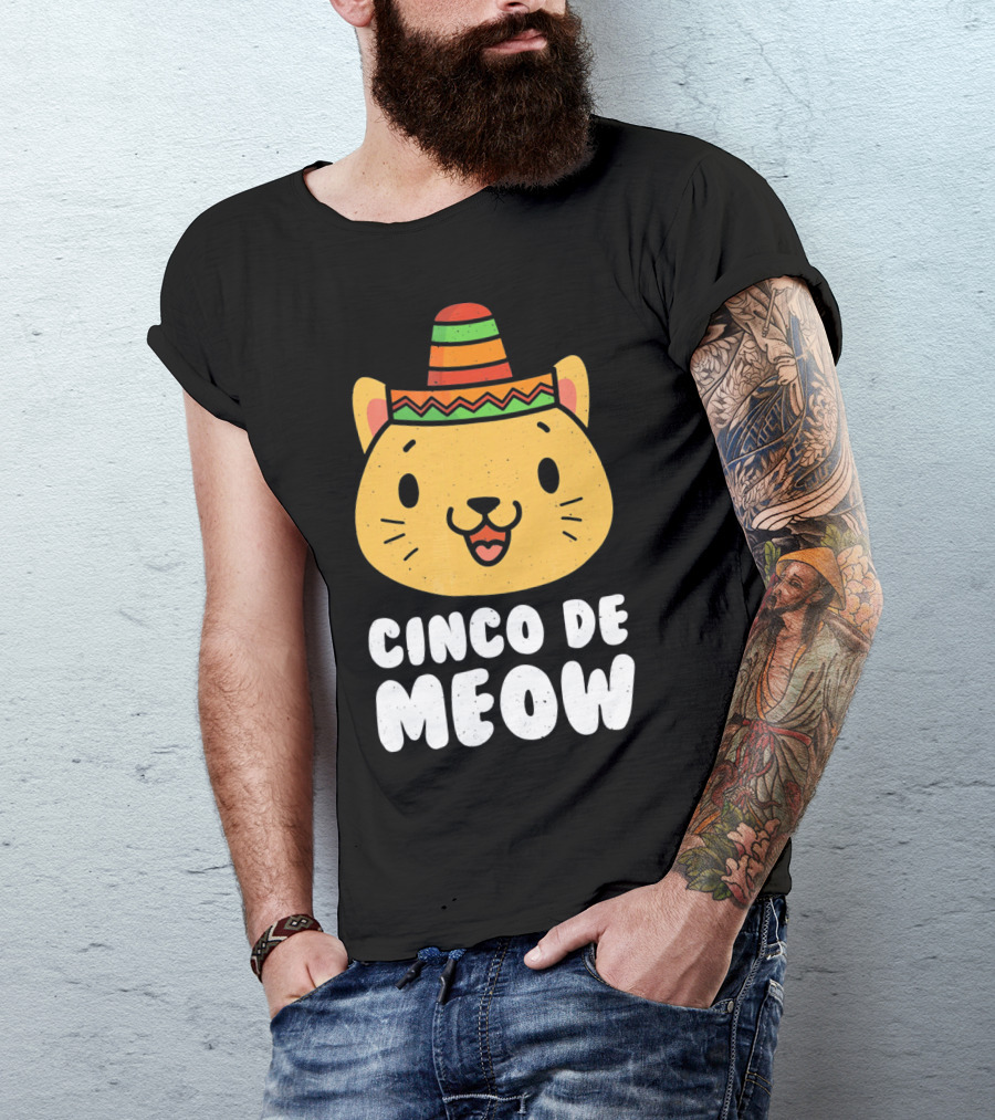 Cinco De Meow Funny Cat With Sombrero Cinco De Mayo T-Shirt