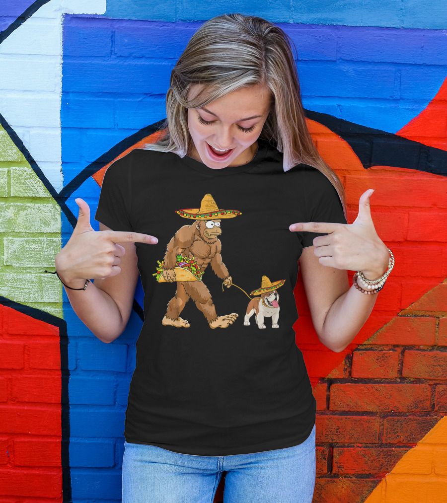 Bigfoot Taco Sombrero English Bulldog Fiesta T-Shirt