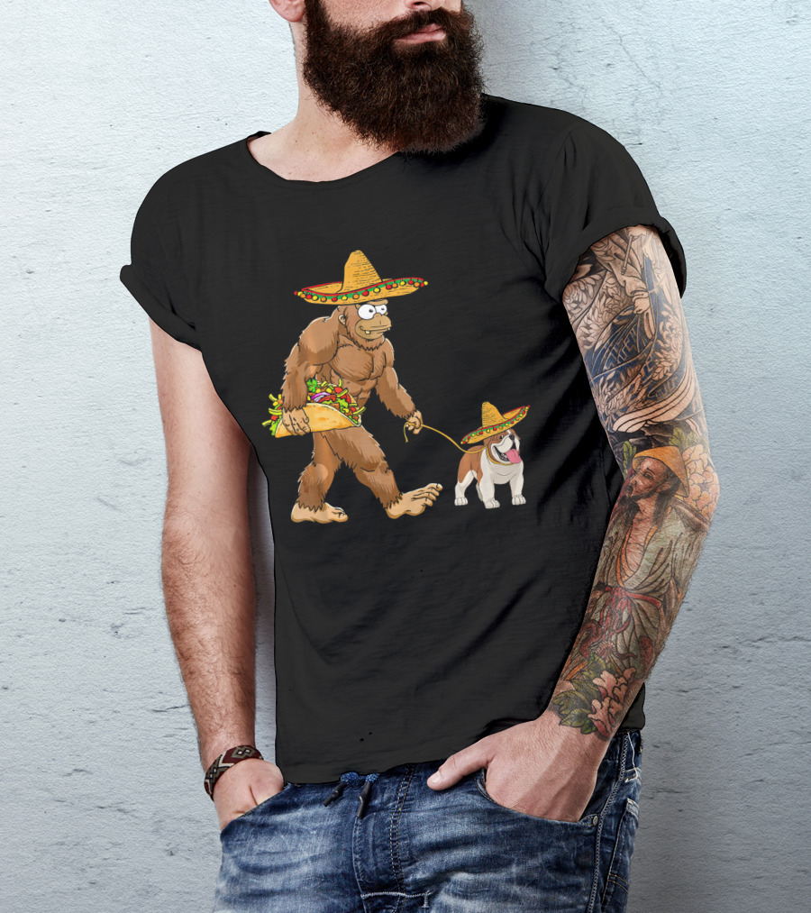 Bigfoot Taco Sombrero English Bulldog Fiesta T-Shirt