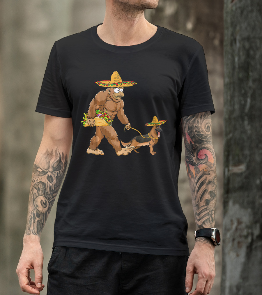 Bigfoot Sombrero Taco German Shepherd Duo T-Shirt