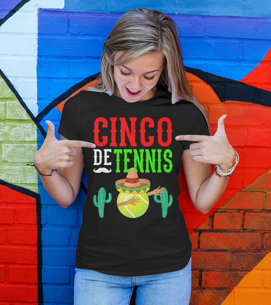 Cinco De Tennis Dabbing Sombrero Cactus T-Shirt