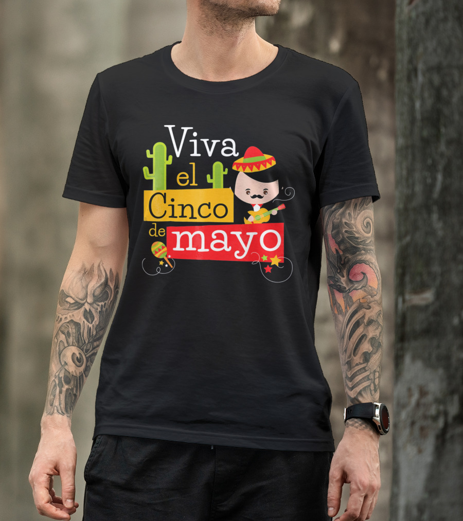 Viva El Cinco De Mayo Cactus Sombrero Guitar Mexico T-Shirt