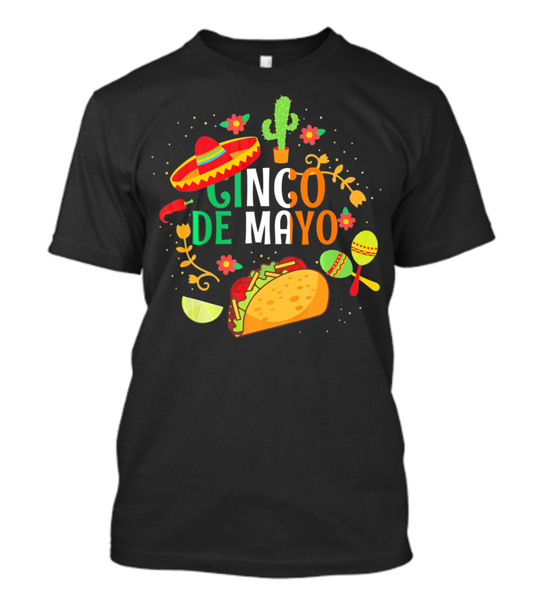 Cinco De Mayo Sombrero Taco Maracas Cactus Fiesta T-Shirt