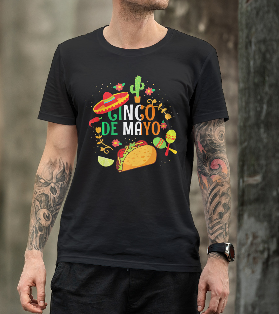 Cinco De Mayo Sombrero Taco Maracas Cactus Fiesta T-Shirt