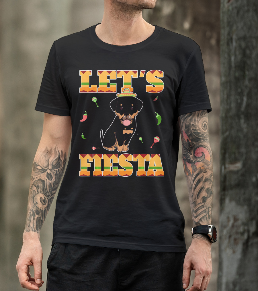 Let's Fiesta Rottweiler Dog Sombrero Peppers Maracas Cinco De Mayo T-Shirt
