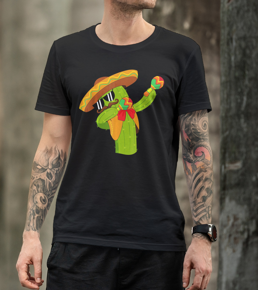 Cinco De Mayo Dabbing Cactus Sombrero Maracas T-Shirt