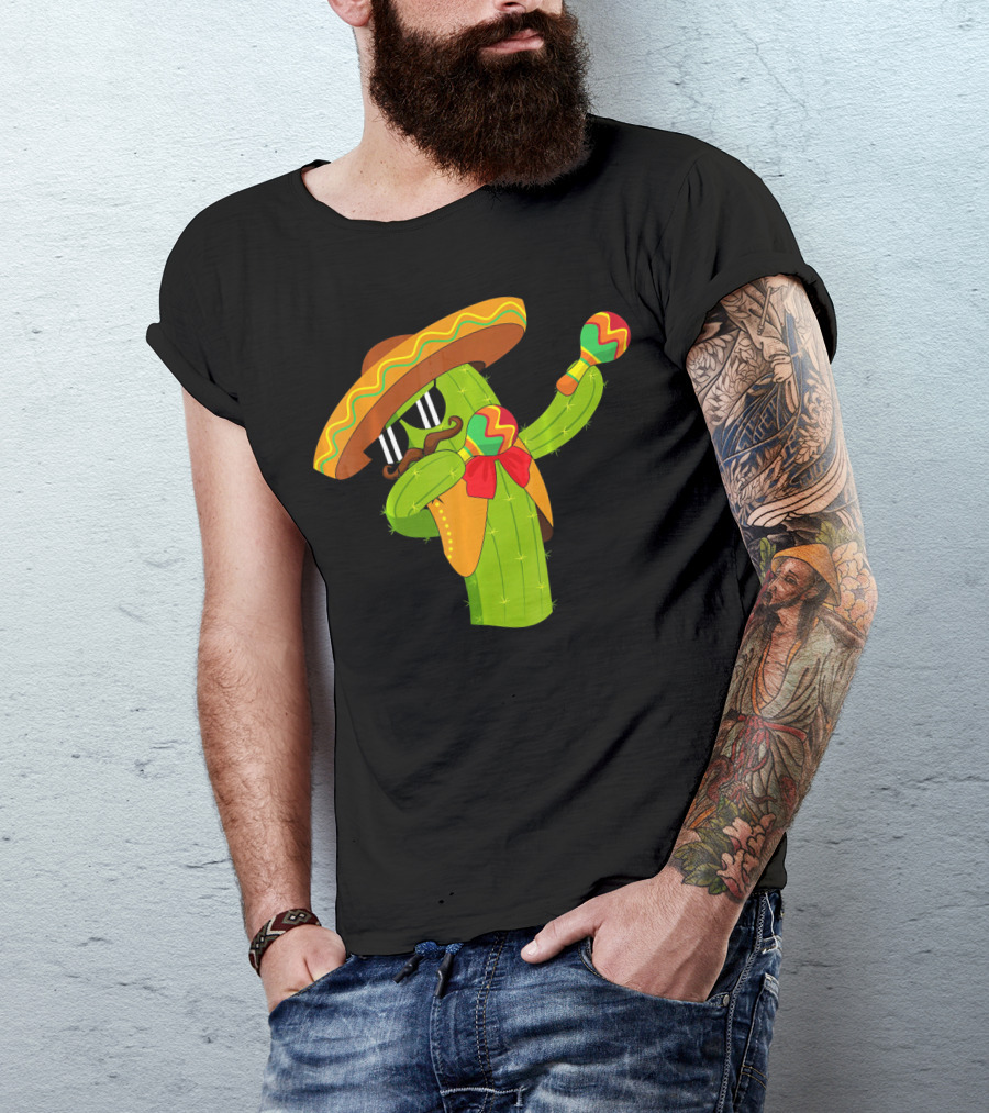 Cinco De Mayo Dabbing Cactus Sombrero Maracas T-Shirt