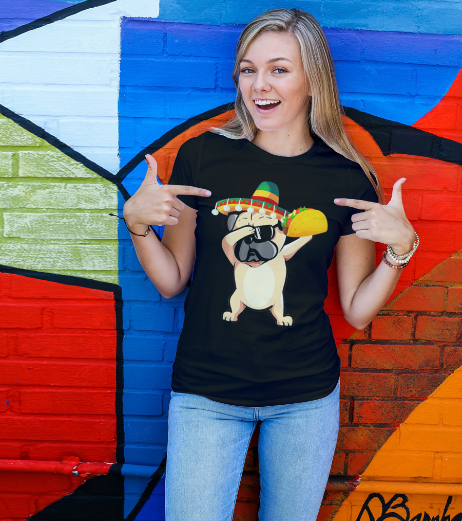 Cinco De Mayo Pug Dog Dabbing With Taco And Sombrero T-Shirt