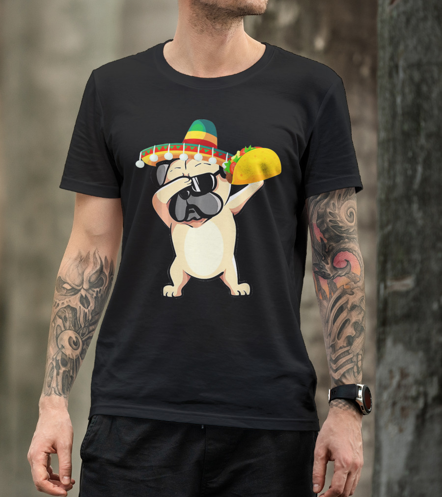 Cinco De Mayo Pug Dog Dabbing With Taco And Sombrero T-Shirt