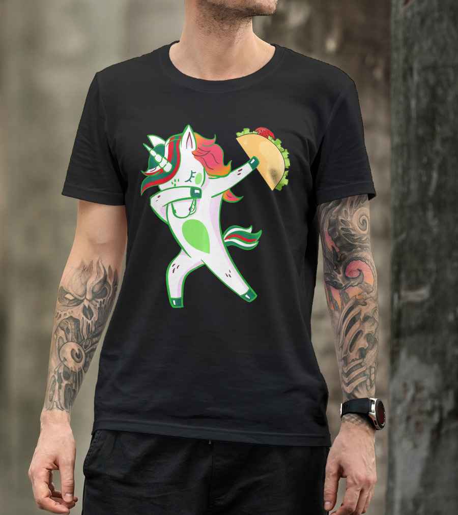 Unicorn Dabbing With Taco And Food Fun T-Shirt