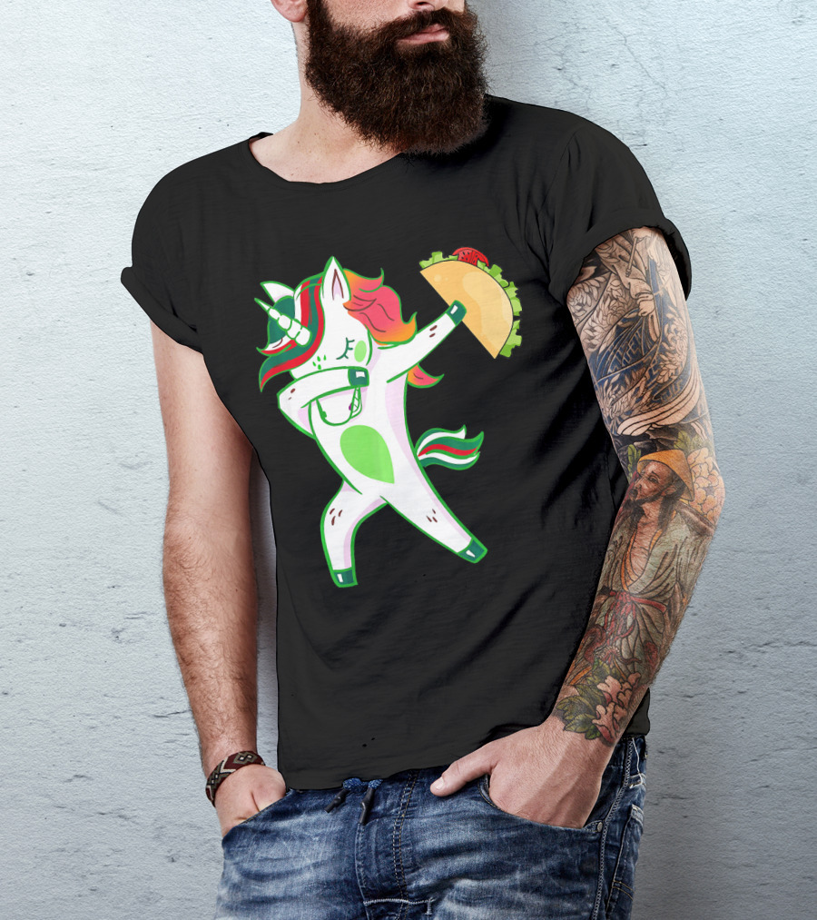 Unicorn Dabbing With Taco And Food Fun T-Shirt