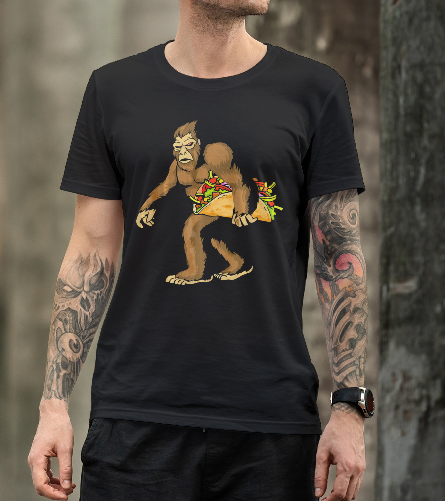 Mexican Taco Fiesta Party Bigfoot Holding Giant Taco T-Shirt