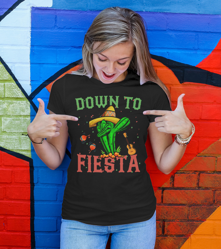 Down To Fiesta Dabbing Cactus Sombrero Maracas Guitar Cinco De Mayo T-Shirt