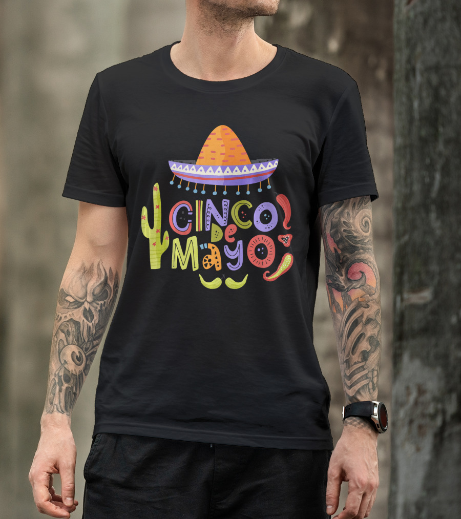 Cinco De Mayo Sombrero Fiesta With Cactus And Chiles T-Shirt