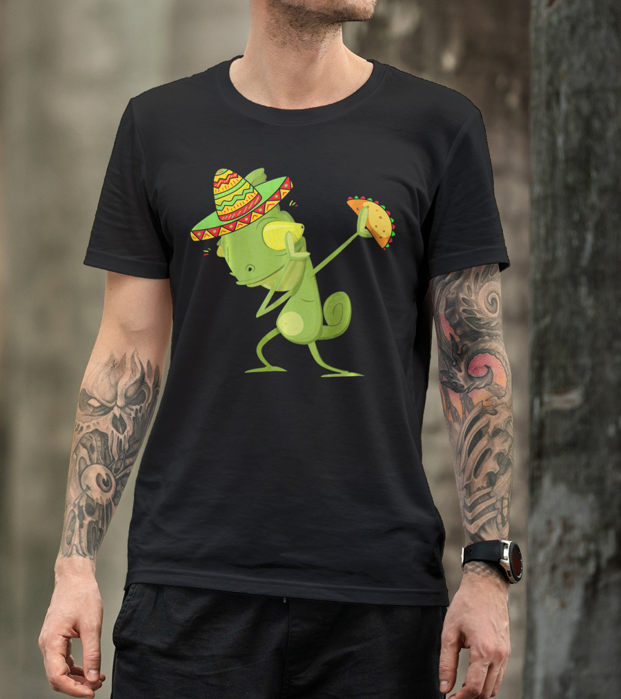 Funny Lizard Dabbing Sombrero Taco Cinco De Mayo T-Shirt