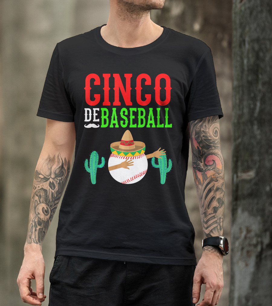 Cinco De Baseball Funny Dabbing Mex Sombrero Cactus T-Shirt