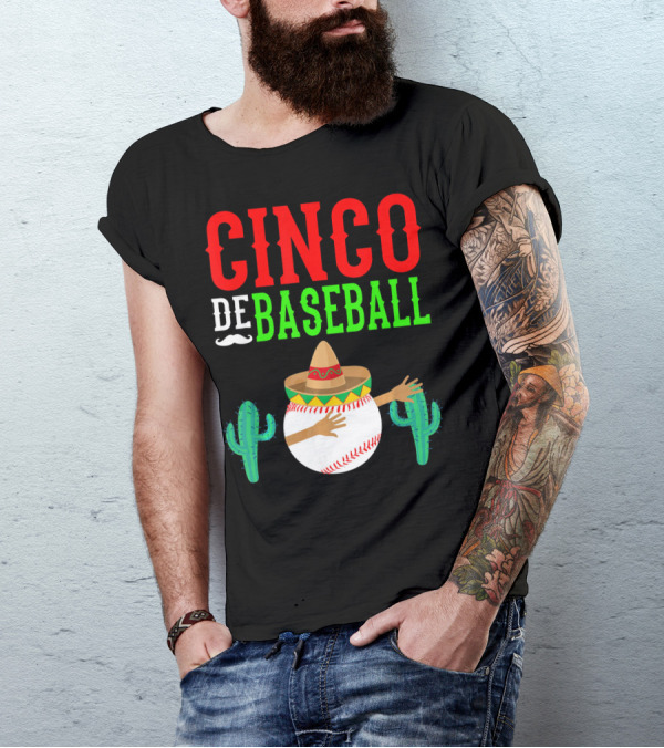 Cinco De Baseball Funny Dabbing Mex Sombrero Cactus T-Shirt
