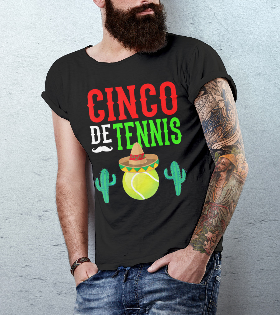 Cinco De Tennis Funny Mexico Sombrero Cactus T-Shirt