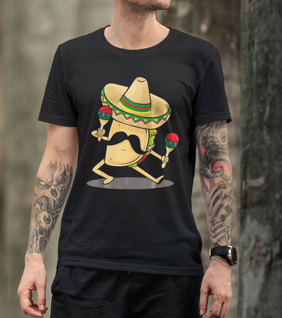 Cinco De Mayo Funny Taco Dancing Sombrero With Maracas T-Shirt