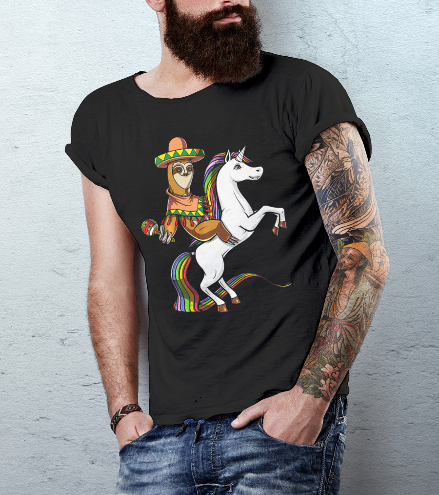 Mexican Sloth Riding Unicorn Cinco De Mayo T-Shirt