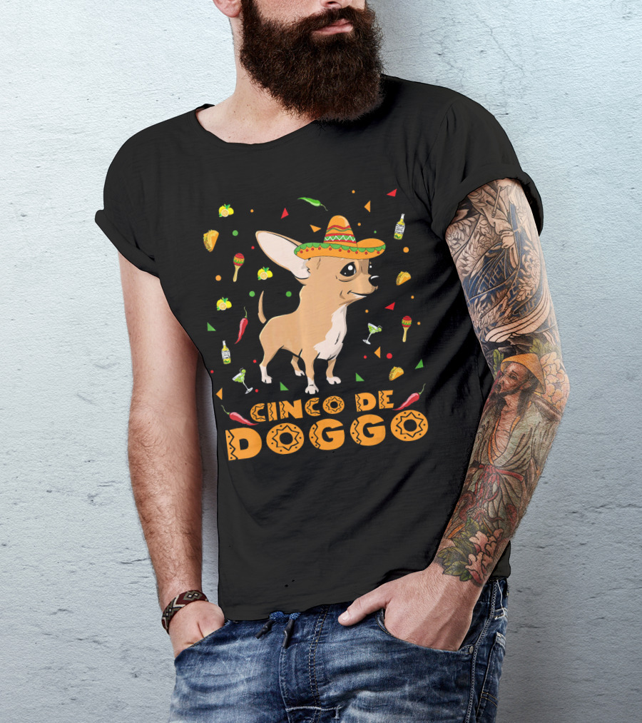 Cinco De Doggo Chihuahua Sombrero Mexican Fiesta Peppers Tequila T-Shirt
