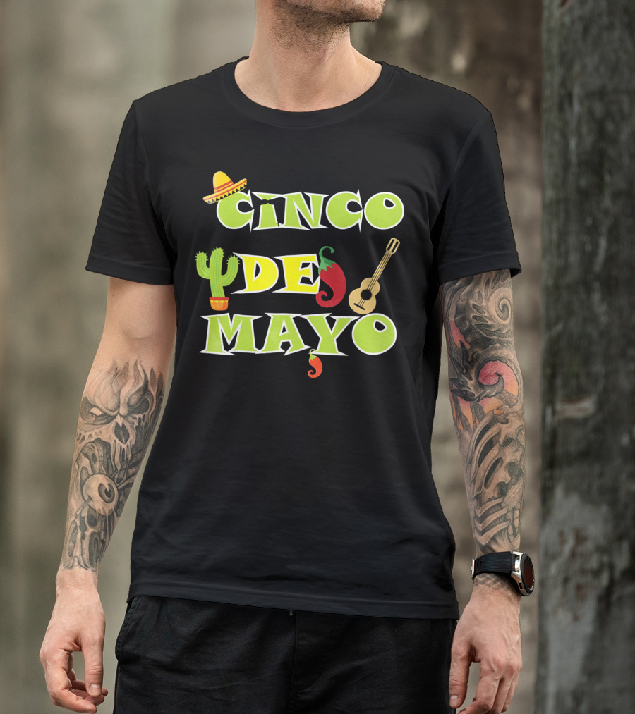 Cinco De Mayo Cactus Sombrero Guitar Chili Pepper Fiesta T-Shirt