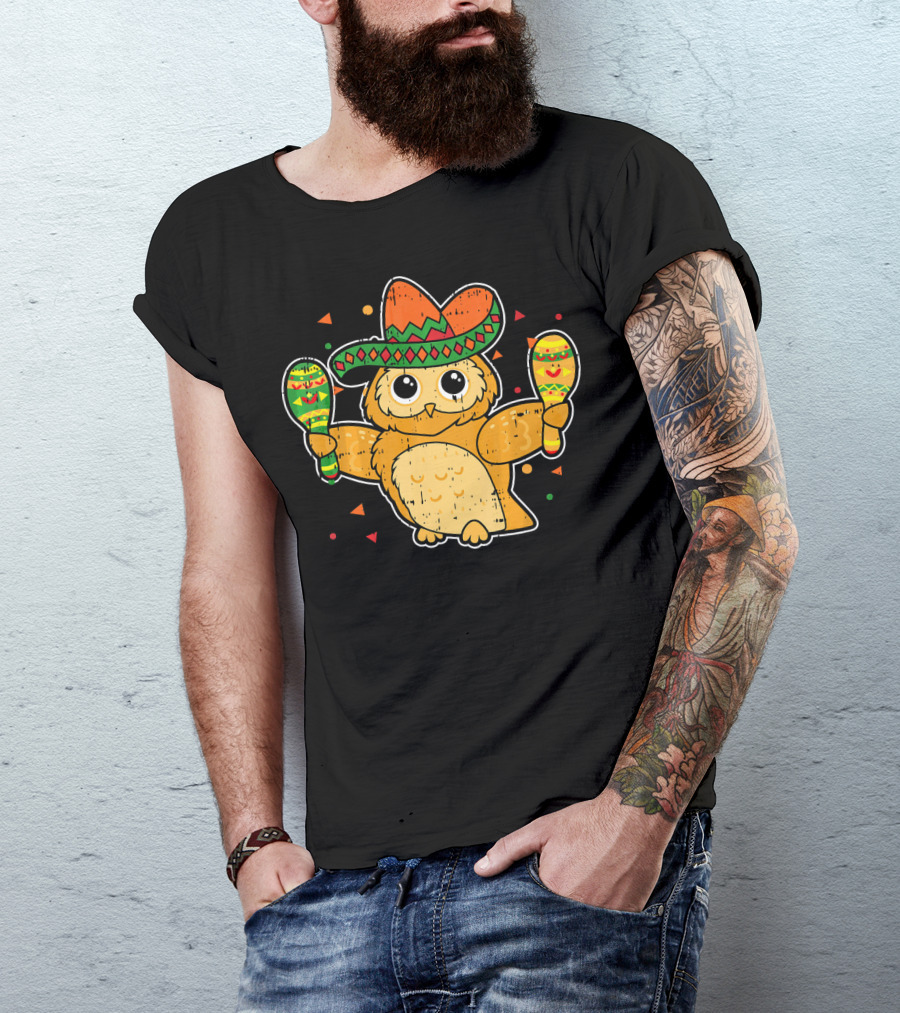 Cinco De Mayo Owl Sombrero Maracas T-Shirt