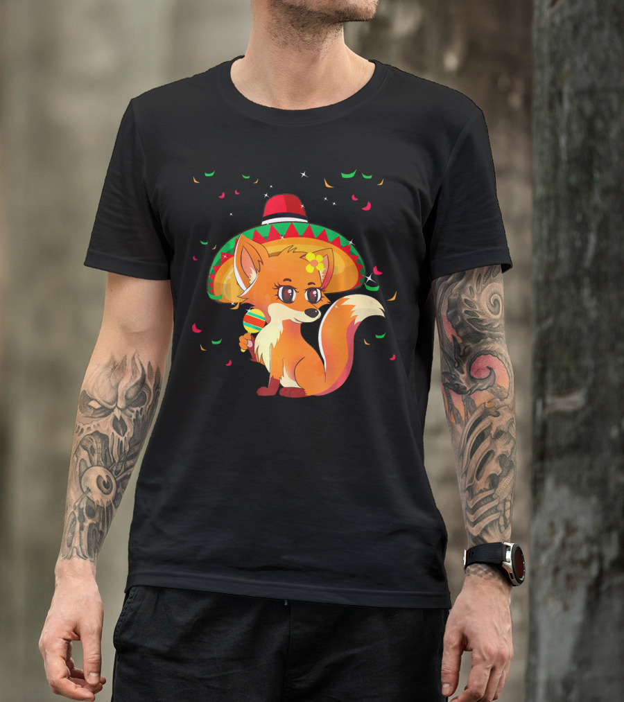 Cute Foxy Fox Sombrero Cinco De Mayo 5th Of May T-Shirt