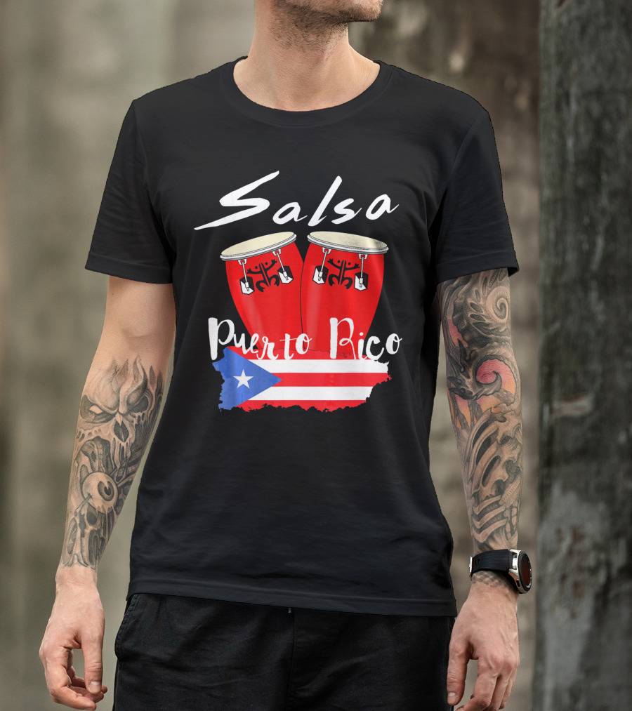 Salsa Puerto Rico Boricua Flag Bongos T-Shirt