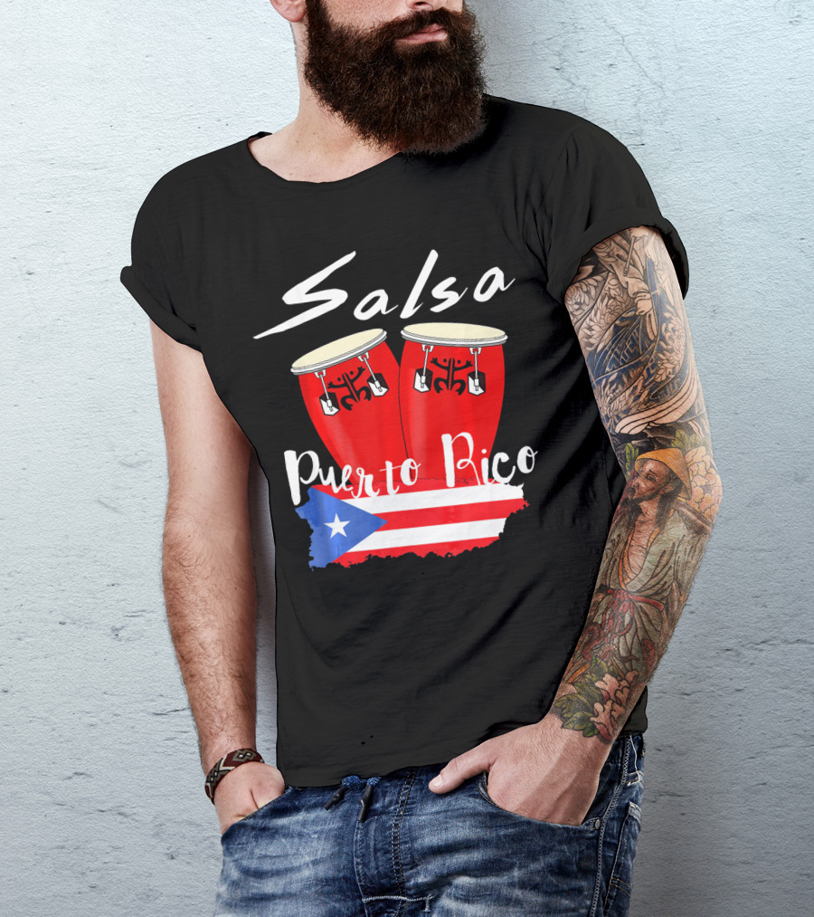 Salsa Puerto Rico Boricua Flag Bongos T-Shirt