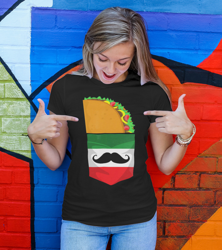 Mexican Flag Taco Cinco De Mayo Mustache T-Shirt