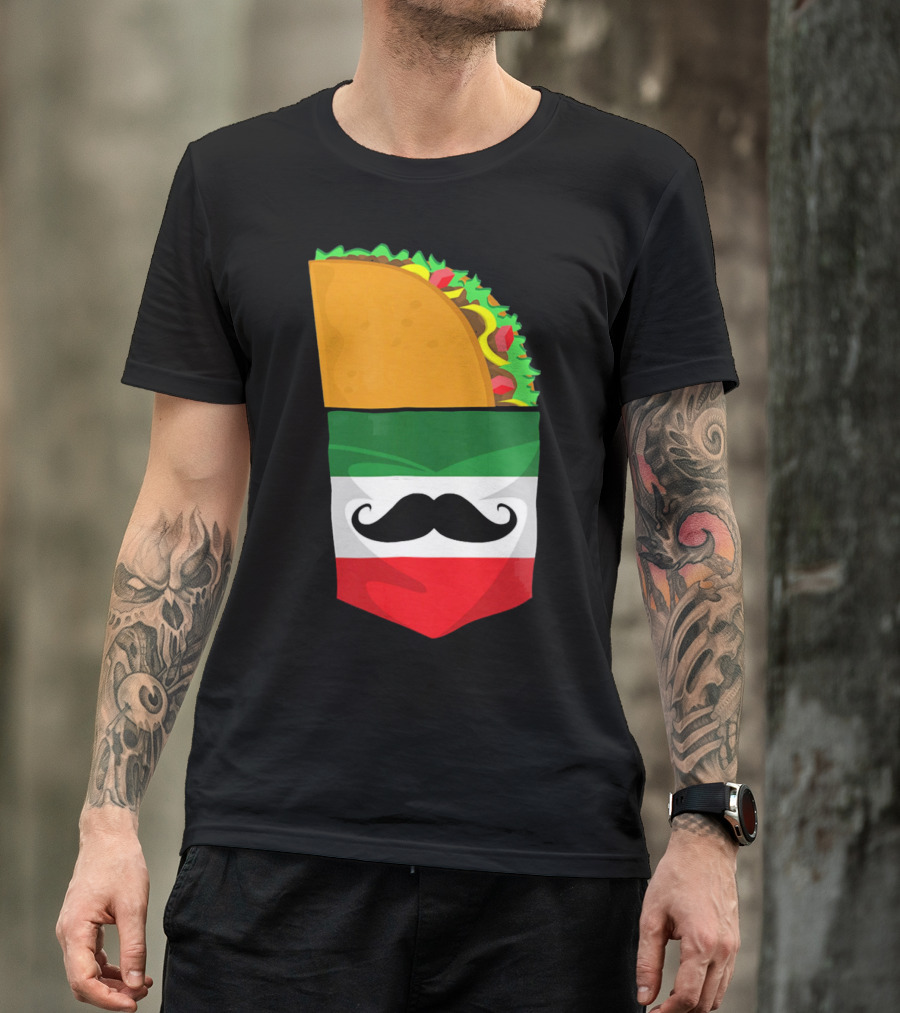Mexican Flag Taco Cinco De Mayo Mustache T-Shirt