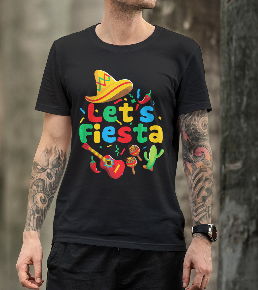 Let's Fiesta Cinco De Mayo Mexican Guitar Cactus T-Shirt