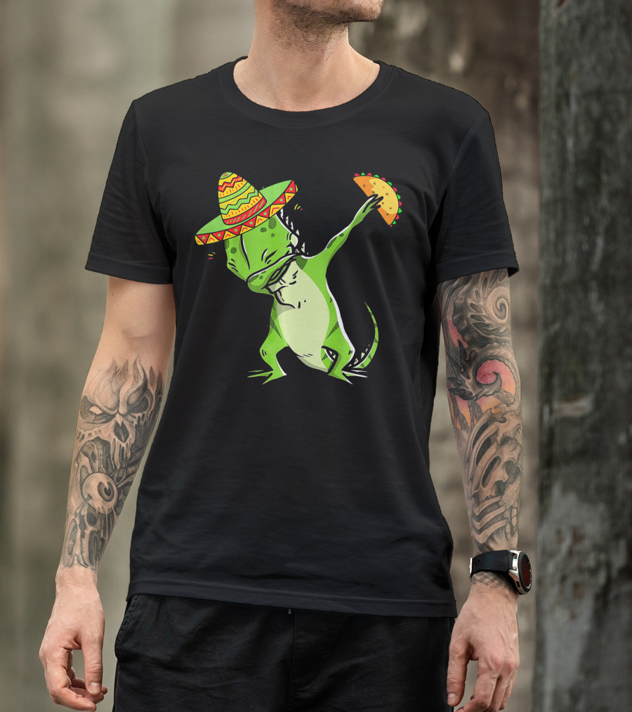 Cinco De Mayo Iguana Dabbing With Taco And Sombrero T-Shirt
