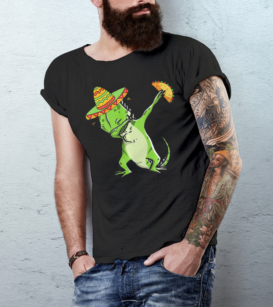 Cinco De Mayo Iguana Dabbing With Taco And Sombrero T-Shirt