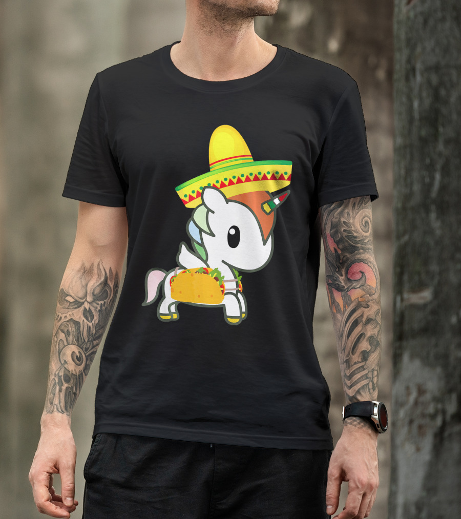 Chibi Cinco De Mayo Unicorn Wearing Sombrero Taco T-Shirt