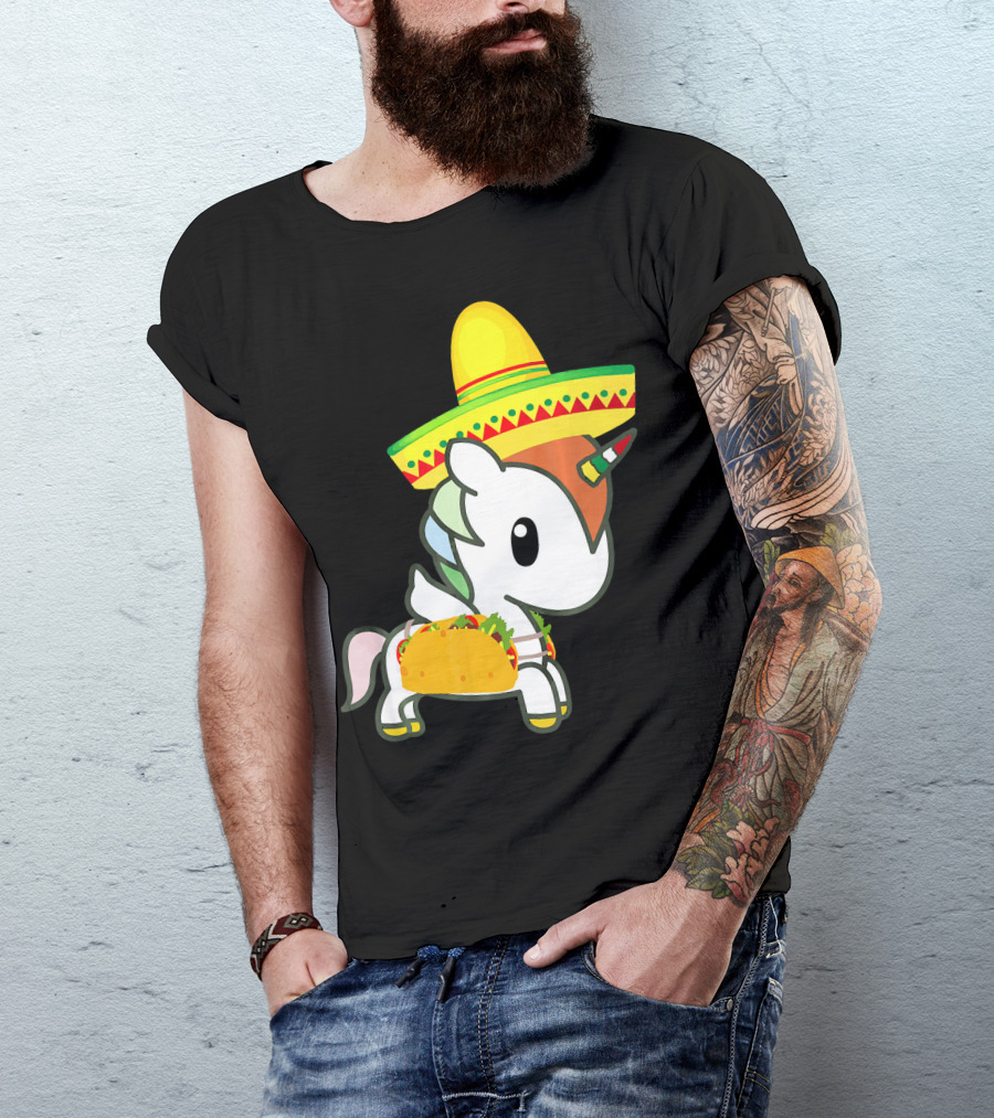 Chibi Cinco De Mayo Unicorn Wearing Sombrero Taco T-Shirt