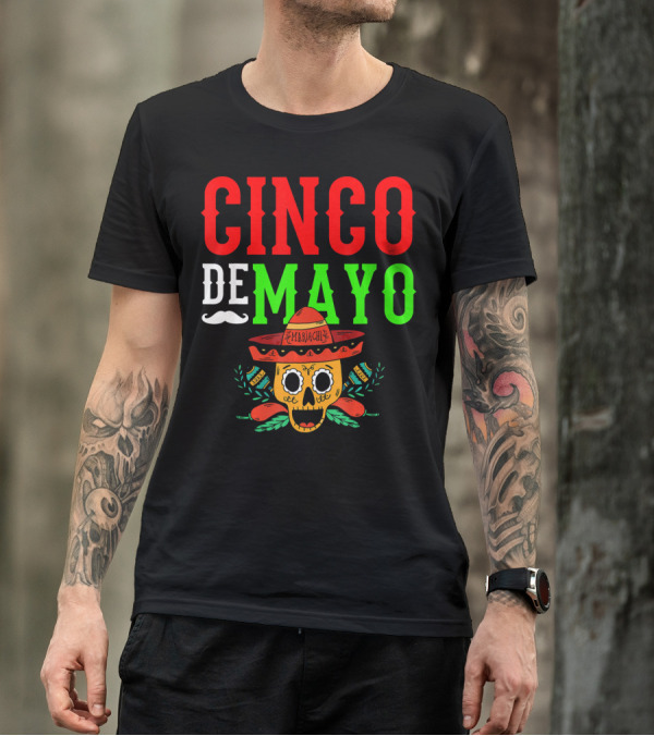 Cinco De Mayo Mariachi Skull Funny Mexic T-Shirt