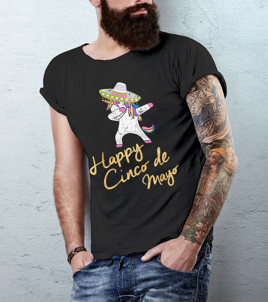 Happy Cinco De Mayo Dabbing Unicorn With Sombrero T-Shirt