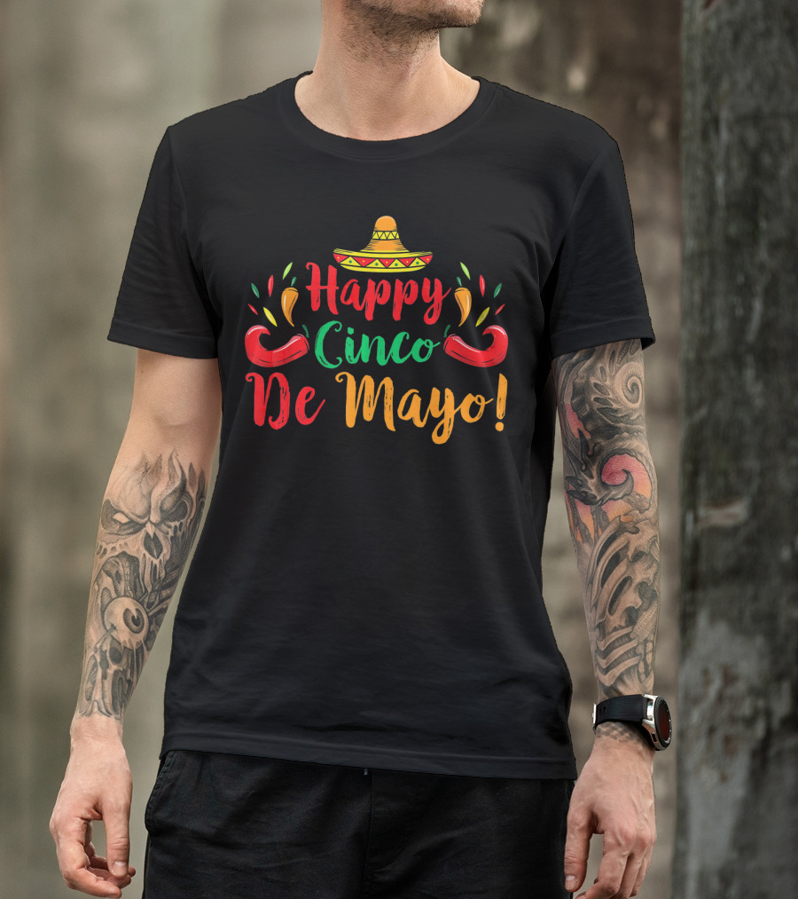Happy Cinco De Mayo Sombrero And Peppers T-Shirt