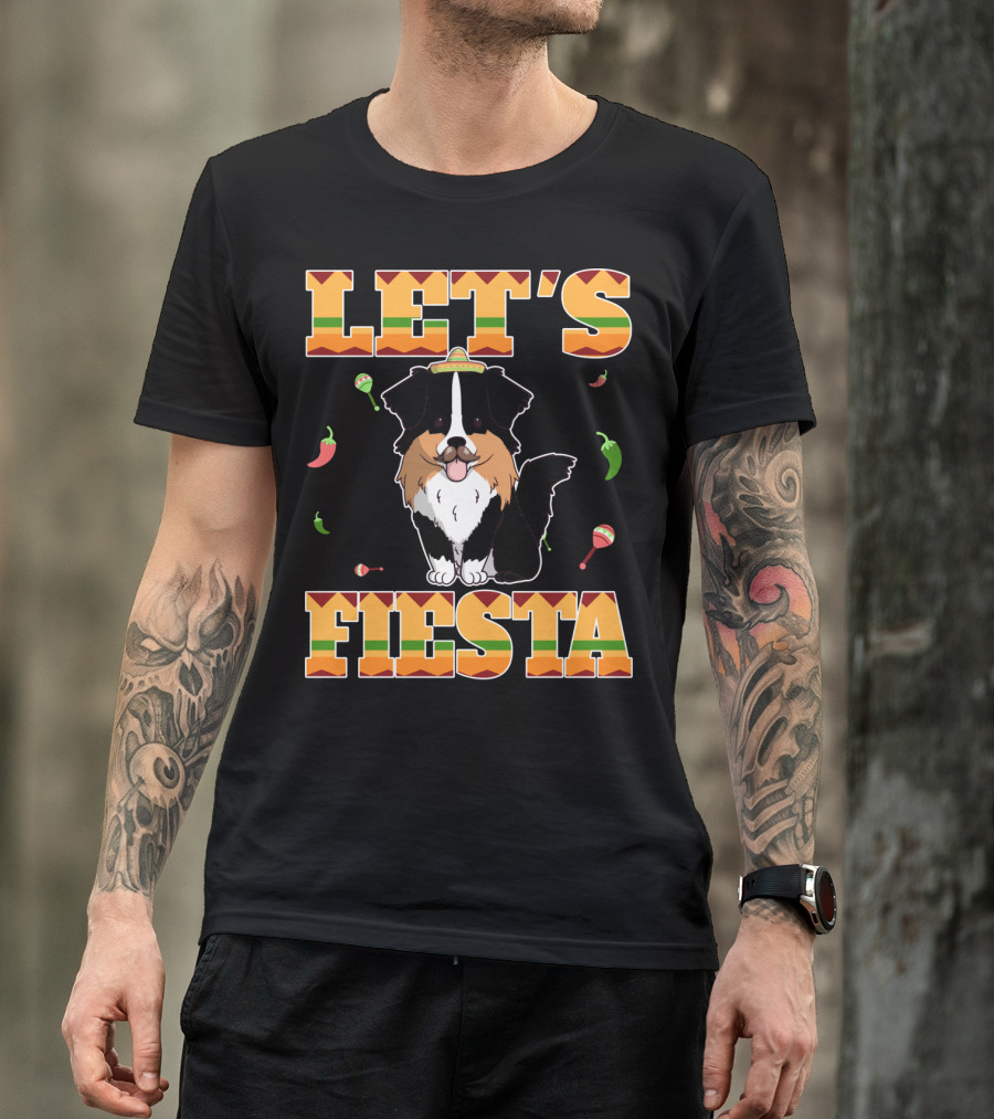 Let's Fiesta Australian Shepherd Dog Sombrero Maracas Peppers T-Shirt