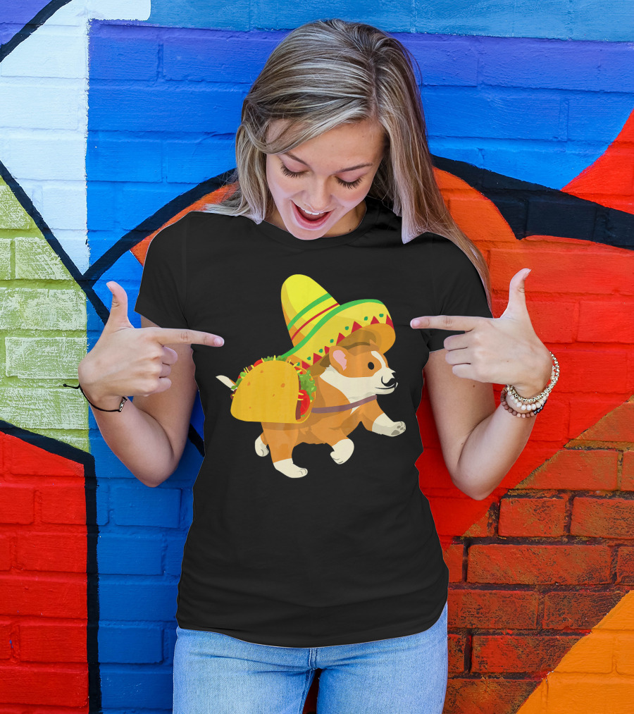 Cinco De Mayo Corgi In Sombrero And Taco Costume T-Shirt