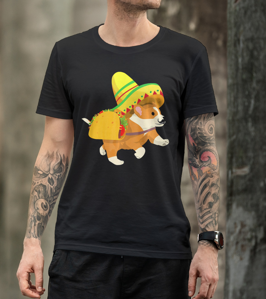 Cinco De Mayo Corgi In Sombrero And Taco Costume T-Shirt