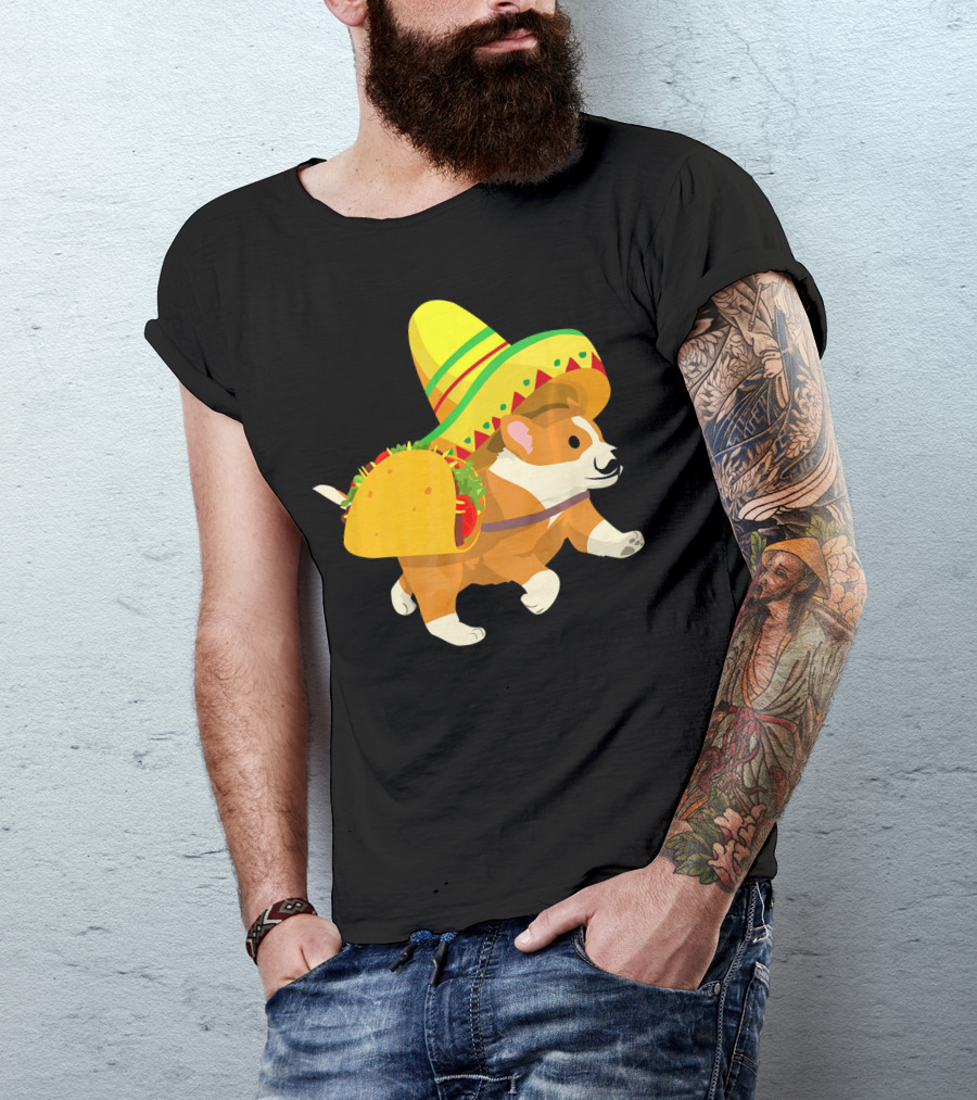 Cinco De Mayo Corgi In Sombrero And Taco Costume T-Shirt