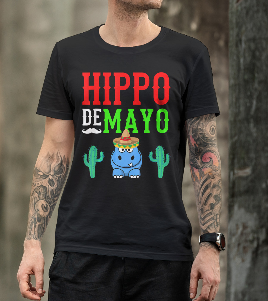 Hippo De Mayo Funny Mexico Fiesta With Sombrero Cactus T-Shirt