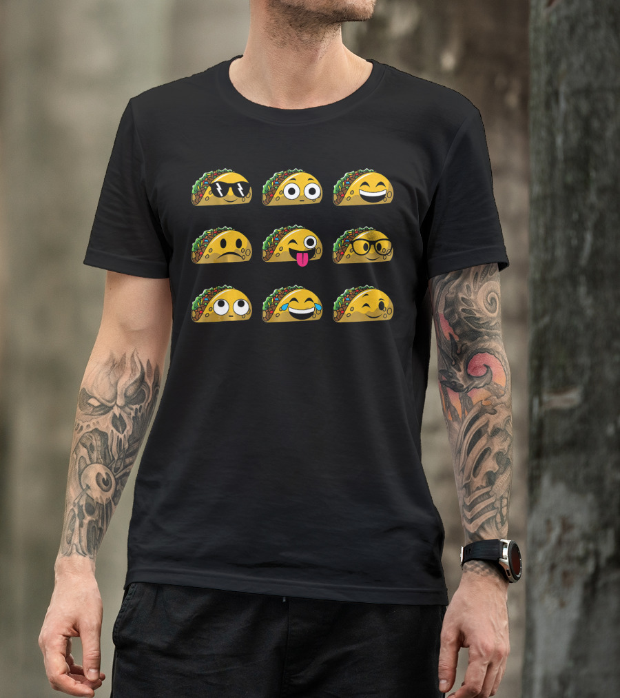 Funny Mexican Food Taco Emojis With Different Expressions T-Shirt