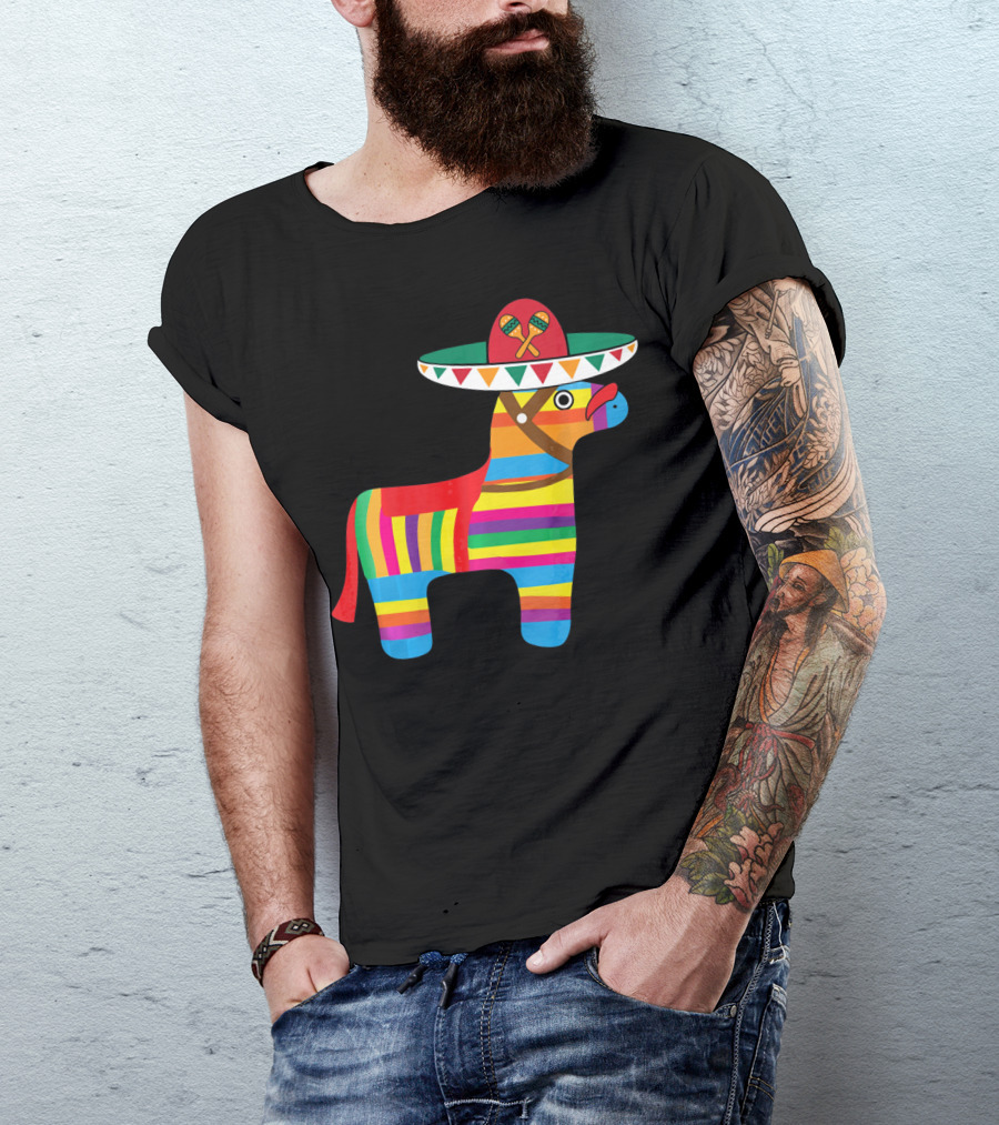 Pinata With Sombrero Mustache Cinco De Mayo Fiesta T-Shirt