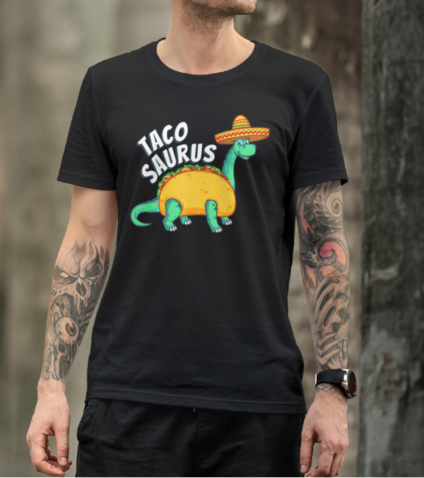 Tacosaurus Dinosaur Wearing Sombrero With Taco Body T-Shirt