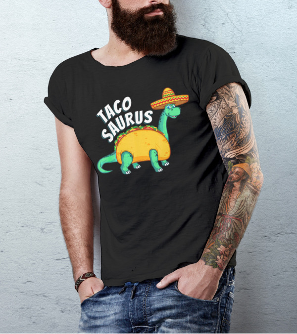 Tacosaurus Dinosaur Wearing Sombrero With Taco Body T-Shirt
